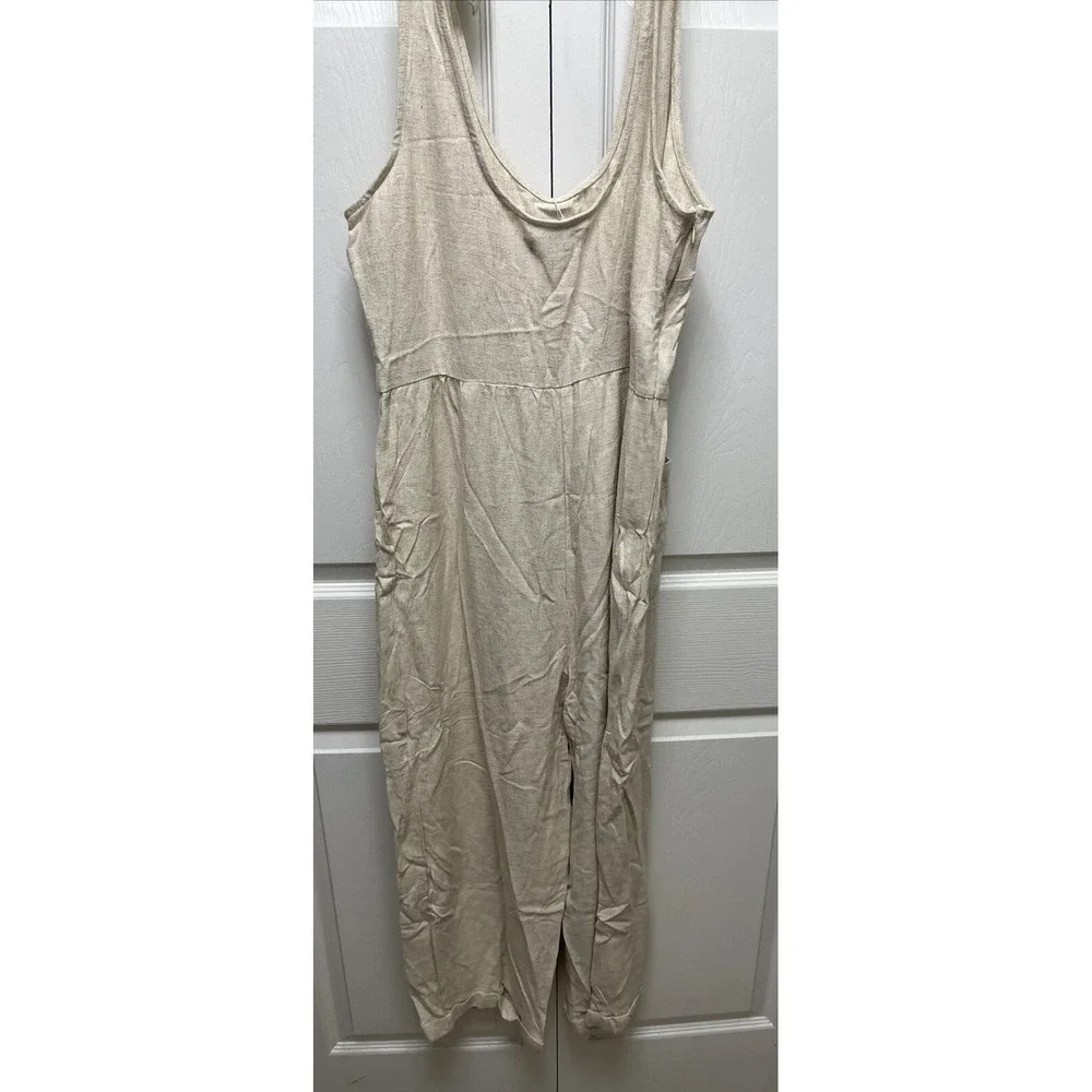 ZESICA Women's Summer Loose Sleeveless Jumpsuits Linen Adjustable Straps Oversiz